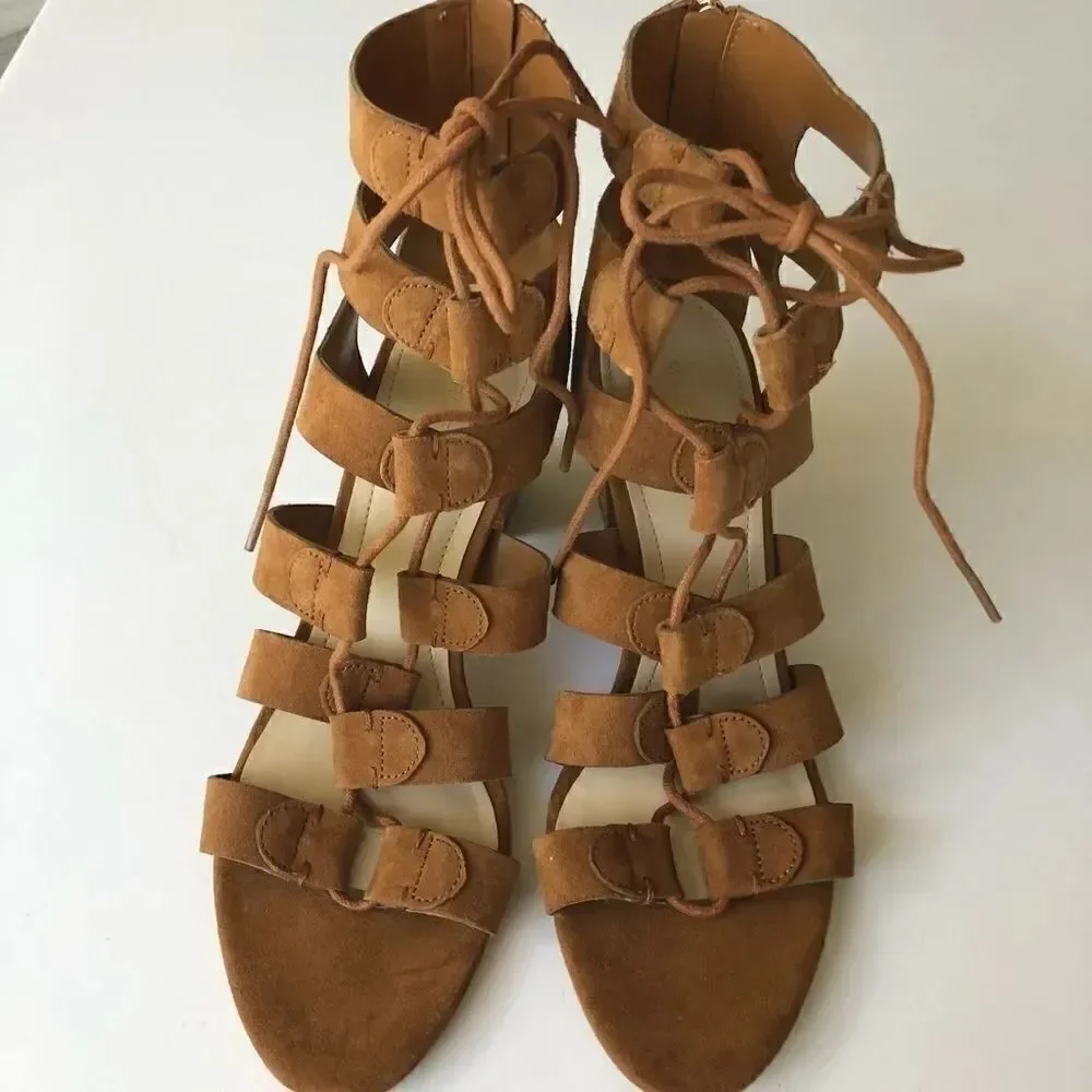 MARC FISCHER SUEDE LACE-UP BLOCK HEEL SANDAL